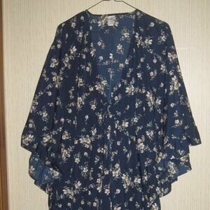 Open Front Light weight Navy Blue and Floral Jacket Size L-XL